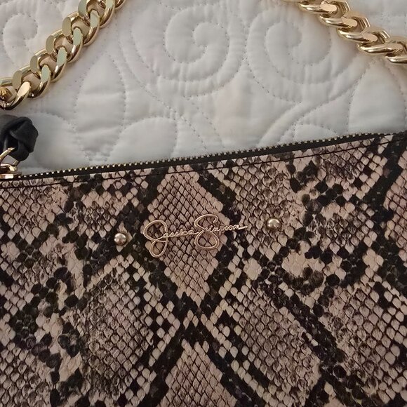 Jessica Simpson Snake Print Crossbody Bag Gold Chain Strap Excellent Condition - Picture 10 of 14